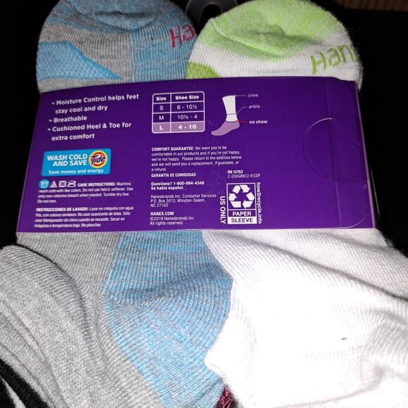 3 X Value 12 Packs Hanes Girls Wicking Cool Comfort No Show Socks Size L 4-10 - Picture 5 of 7